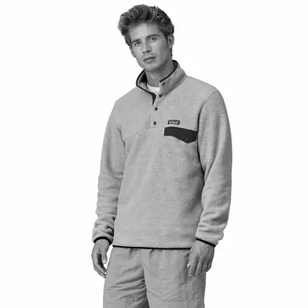 Patagonia M´s Lightweight Synch Snap-T Pullover Oatmeal Heather w/New Navy - Fleece Shirts - 199346618441 - 2