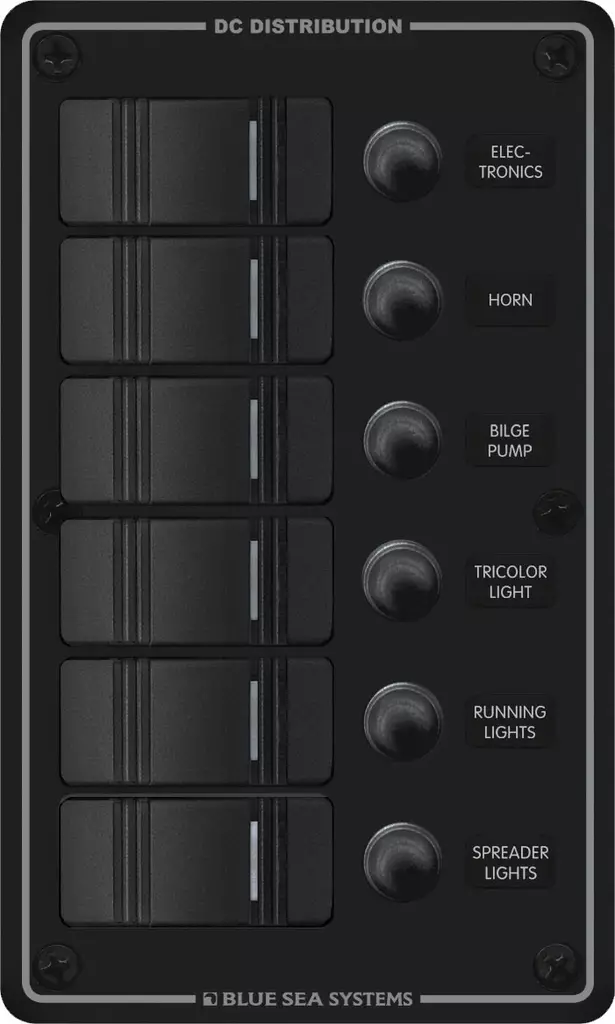 Blue Sea Systems Panel H2O 12VDC CLB 6-pos Black - Battery Accessories - 632085083731 - 1