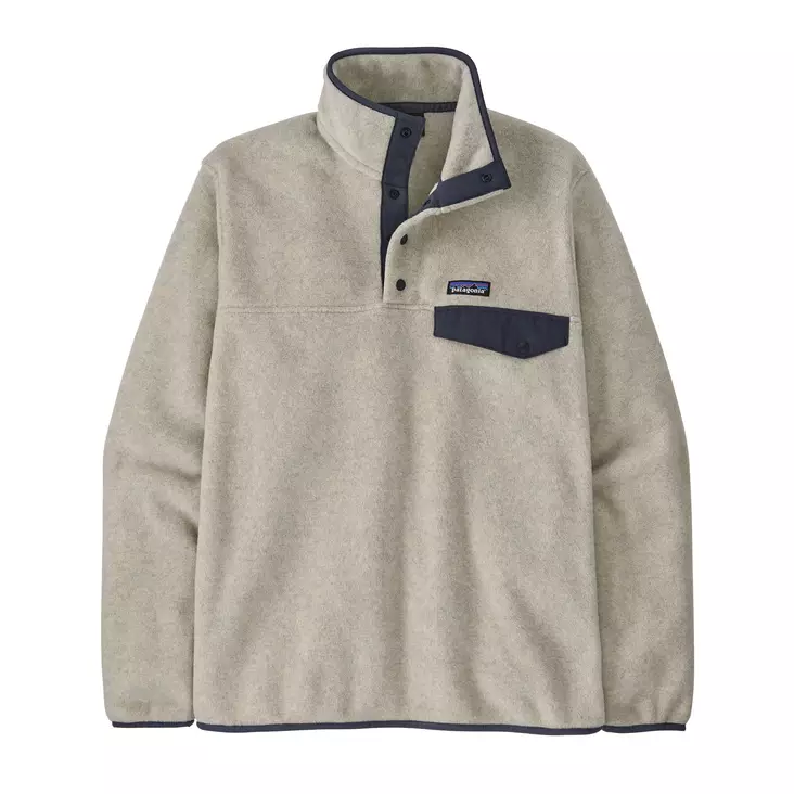 Patagonia M´s Lightweight Synch Snap-T Pullover Oatmeal Heather w/New Navy - Fleece Tops - 199346618441 - 1