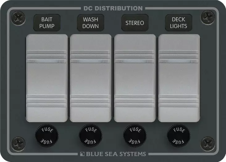 Blue Sea Systems Panel H2O 12VDC AGC 4pos Gray H - Battery Accessories - 2103202312 - 1