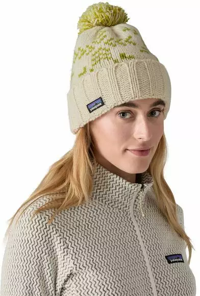 Patagonia Snowbelle Beanie Evergreen Flakes: Birch White 