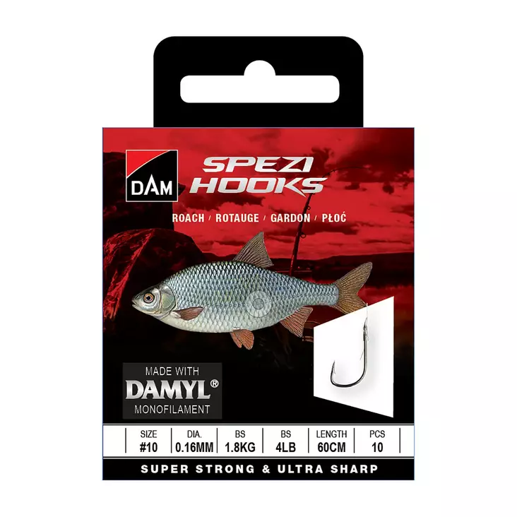 DAM Spezi Roach 10 0,16mm 1,8kg 60cm - Ready Tied Hooklengths - 5706301664853 - 1
