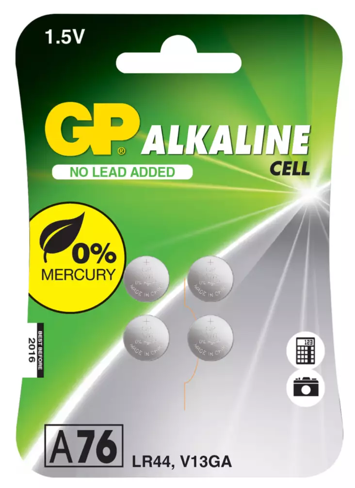 GP 1.5V A76/LR44/V13GA 4kpl paristo - Batteries and powerbanks - 4891199162473 - 1
