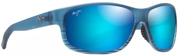 Maui Jim Kaiwi Channel - Blue Black Stripe Frame with Blue Hawaii Lens - Glass Lenses - 603429067373 - 1