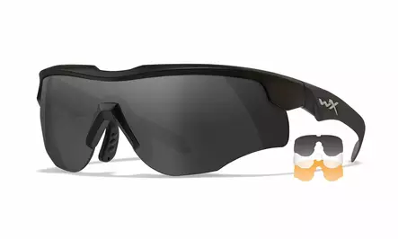 Wiley X WX Rogue Comm Grey & Clear & Light Rust - Matte Black - Shooting Glasses - 712316124324 - 1