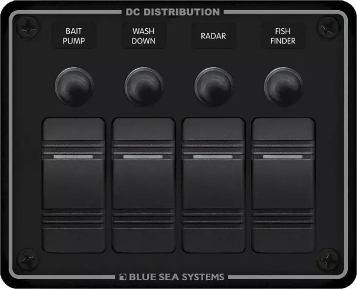 Blue Sea Systems Panel H2O 12VDC CLB 4-pos Black - Battery Accessories - 632085083724 - 1