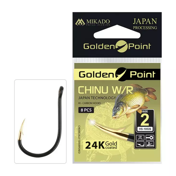 Mikado Golden Point Chinu with Ring 9 pcs #6 - Eyed & Spade End Hooks - 5900637616344 - 1
