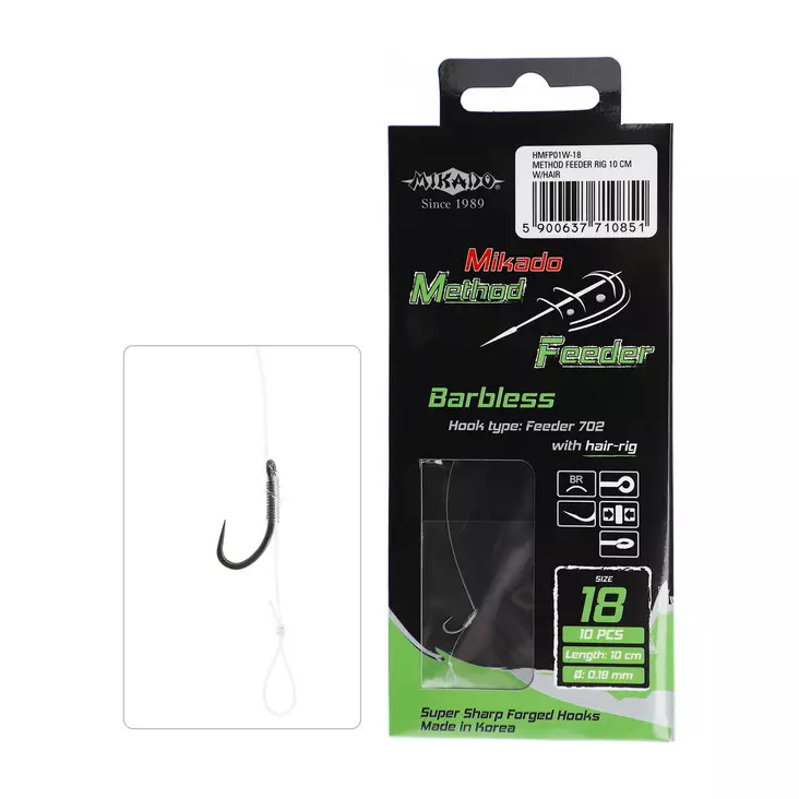 Mikado Method Feeder Rig HMFP01W Hair Barbless #16 - Ready Tied Hooks - 5900637710844 - 1