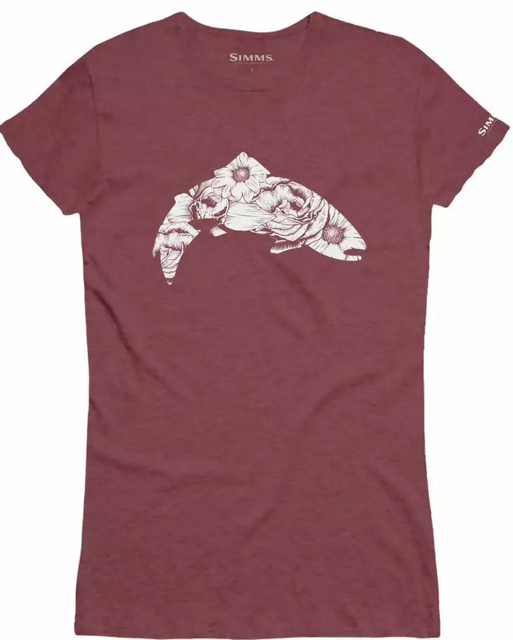 Simms Wms Flora Trout T-Shirt Burgundy Heather - T-Shirts - 694264492604 - 1