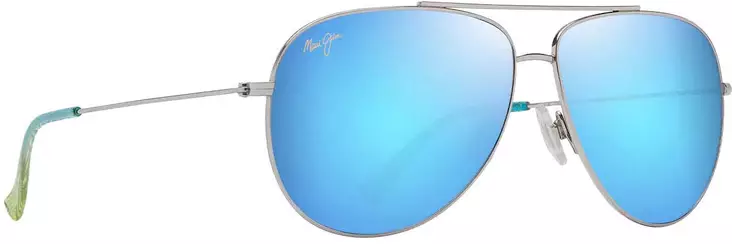 Maui Jim Hauoli XL - Shiny Silver Frame with Blue Hawaii Lens - Plastic Lenses - 603429080105 - 1