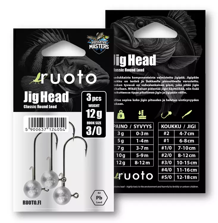 Ruoto PredatorMasters Jig Head 12g - "Classic Round Lead" - Jig Heads - 6438407013455 - 2