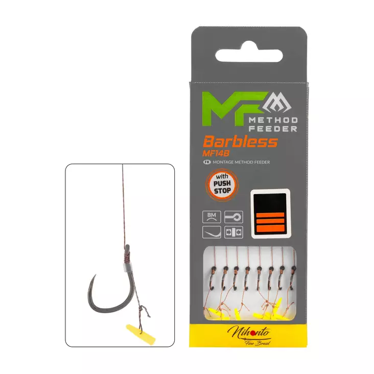 Mikado MF Rig MF14 Push Stop Barbless Braid 10cm - Ready Tied Hooks - 5900637120926 - 1
