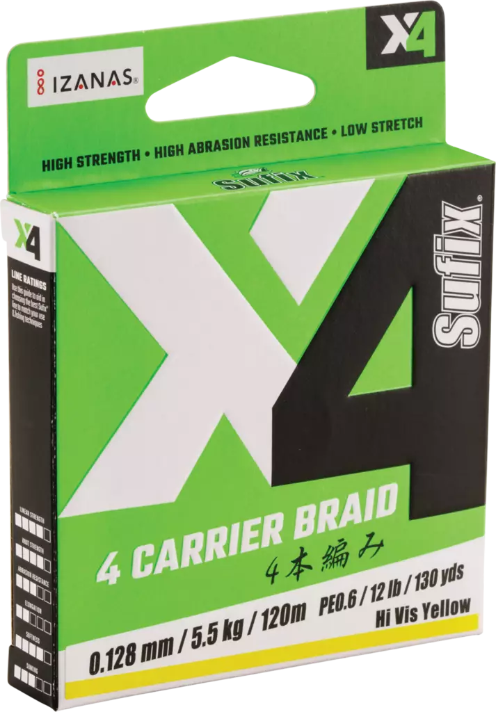 Sufix X4 Braid 0,165mm HiVis Yellow - Braided Lines - 024777740075 - 1