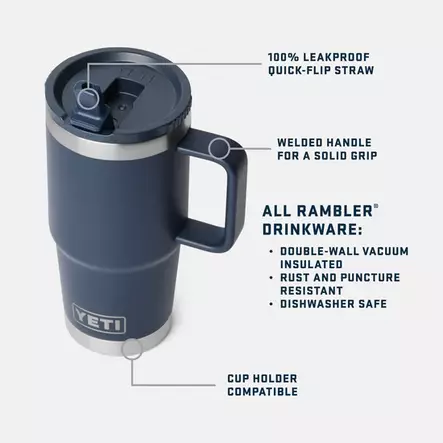 Yeti Rambler 20 OZ Travel Straw Mug Navy - Insulated Bottles and Mugs - 888830503867 - 2