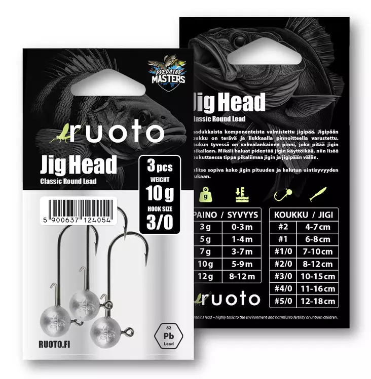Ruoto PredatorMasters Jig Head 10g - "Classic Round Lead" - Jig Heads - 6438407013387 - 2