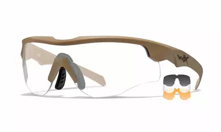 Wiley X WX Rogue Comm Grey & Clear & Light Rust - Matte Tan - Shooting Glasses - 712316124348 - 1