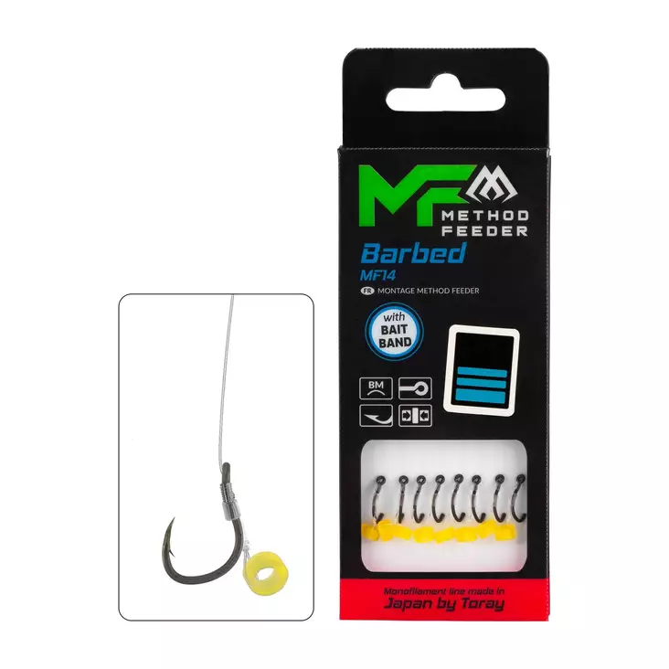 Mikado MF Rig MF14 Bait Band Barbed Mono 10cm - Ready Tied Hooks - 5900637120988 - 1