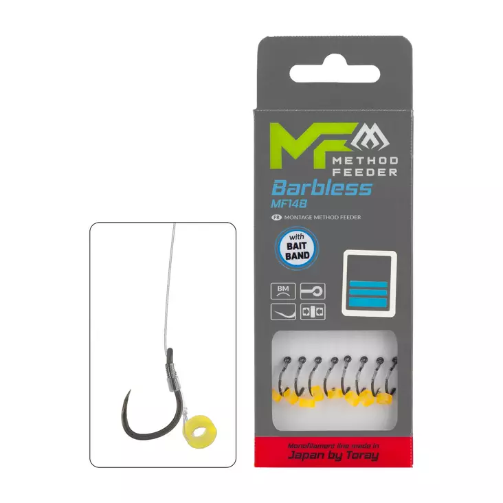 Mikado MF Rig MF14 Bait Band Barbless Mono 10cm - Ready Tied Hooks - 5900637120698 - 1