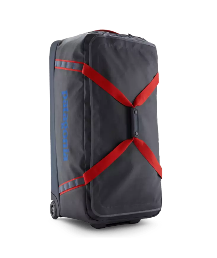 Patagonia Black Hole Wheeled Duffel 100L Smolder Blue w/Amanita Red - Gear Bags - 198077742098 - 1