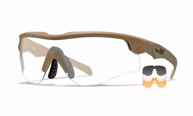 Wiley X WX Rogue Comm Grey & Clear & Light Rust - Matte Tan - Shooting Glasses - 712316124348 - 1