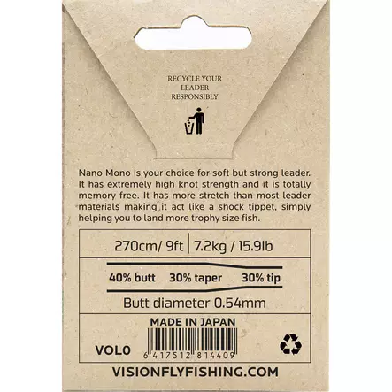 Vision Nano Mono Leader 9' - Nylon Leaders - 6417512814409 - 3