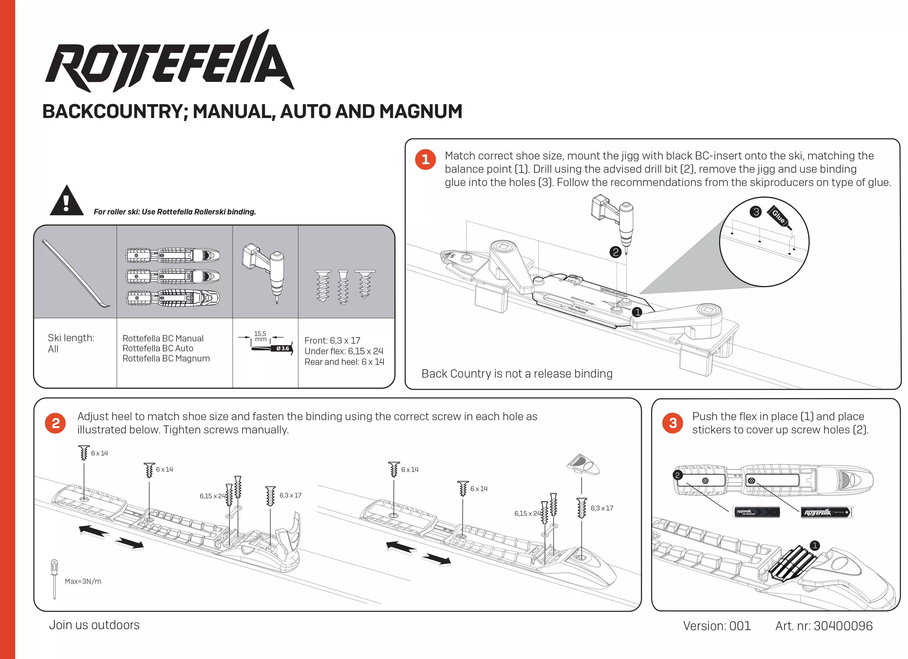 Rottefella NNN BC Magnum Solid and extra wide bc binding - Ruoto