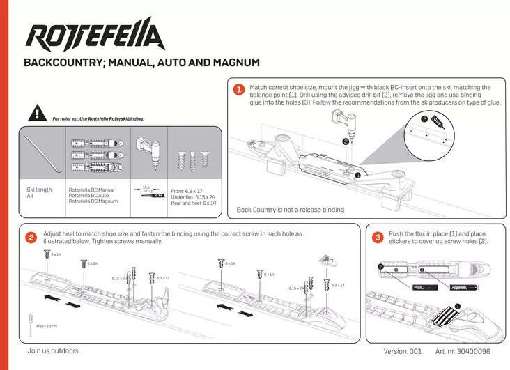 Rottefella NNN BC Magnum Solid and extra wide bc binding - Ruoto