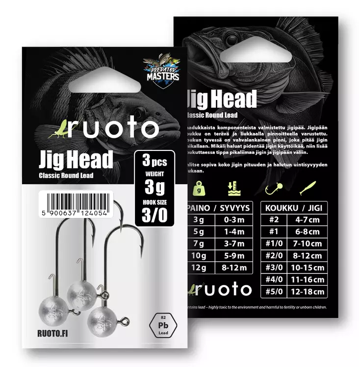 Ruoto PredatorMasters Jig Head 3g - "Classic Round Lead" - Jig Heads - 6438407013189 - 2
